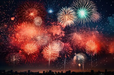 Fototapeta premium colorful fireworks are lit up in the night sky,
