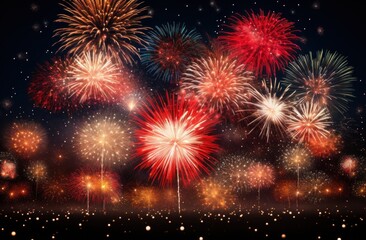 Naklejka premium colorful fireworks are lit up in the night sky,
