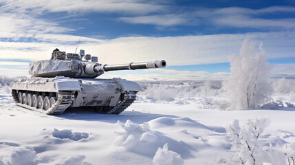 Main battle tank in hyper realistic style. Armored fighting vehicle. Special military transport.
