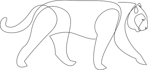 Puma, lioness, jaguar one line art. Continuous line drawing tiger silhouette. Single line leopard for company logo identity or tattoo.