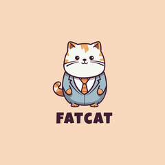 Cat Tuxedo mascot logo design template vector icon illustration. fat cat symbol