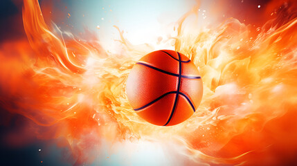 basketball on fire,background for inspirational phrases, Basketball ball and light streaks. Dynamic sports symbolism, power, and speed in play, creating a thrilling game arena of energy and excitement