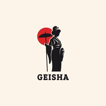 japanese geisha girl mascot logo design template vector icon illustration. geisha women japan symbol