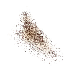 Explosion of coffee beans and ground arabica powder.