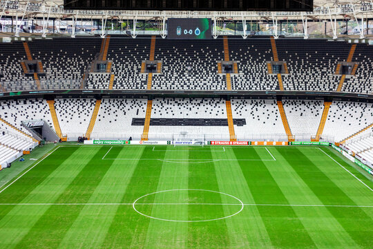 Istanbul, Besiktas - Turkey - 1.12.2023 Besiktas JK Football Club Stadium View,Turkey Super League Soccer Team. High Behind Goal View to the Home team Goal Line