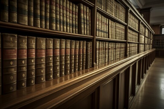 Law library books. Antique places with ancient and thick manuscript. Generate AI