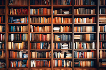 Books. Domestic luxury bookstore. Elegant house with many books, very well decorated. - obrazy, fototapety, plakaty