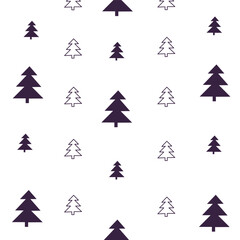 Obraz premium Geometric seamless winter pattern with silhouettes of pine and fir trees. Isolated on white background