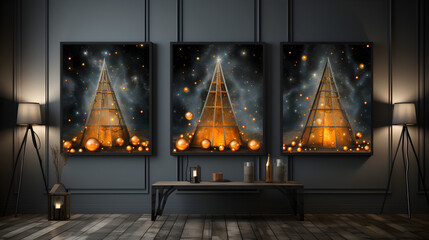 Living Room with Christmas-Themed Wall Paintings