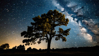 Fototapeta na wymiar Tree silhouetted against a starry night sky