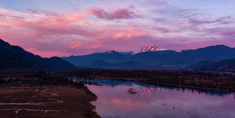 Howe Sound with Canadian Mountain Landscape Nature Aerial Background.