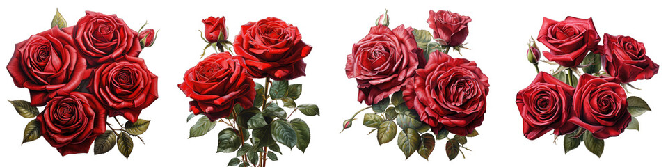 Red Roses Hyperrealistic Highly Detailed Isolated On Transparent Background Png File