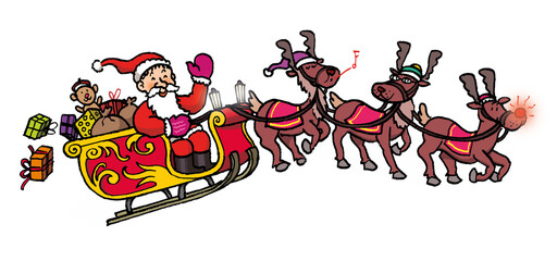 Weihnachtsmann mit Rentierschlitten