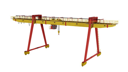Industrial gantry crane for port or railway on isolated background, transparent alpha channel png