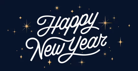 Fotobehang Lettering. Happy New Year. Lettering text, calligraphy handwriting for christmas happy new year. Holiday christmas background, happy new year symbol for web, print. Greeting card. Vector Illustration © foxysgraphic