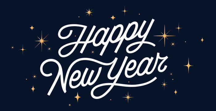 Lettering. Happy New Year. Lettering text, calligraphy handwriting for christmas happy new year. Holiday christmas background, happy new year symbol for web, print. Greeting card. Vector Illustration