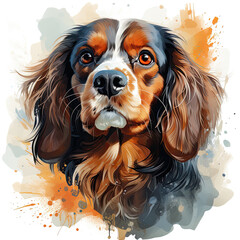Naklejka premium watercolor Cavalier King Charles Spaniel clipart, Generative Ai