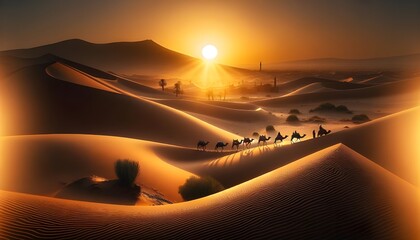 Fototapeta na wymiar Saharan Caravan at Sunset