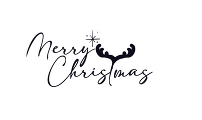 vector text merry christmas with the letter t of reindeer antlers - obrazy, fototapety, plakaty