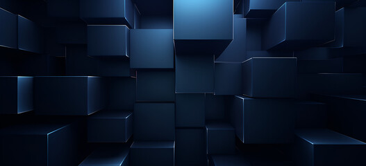 Blue Cubes In A Dark Blue Background. Abstract 3D Business Background - obrazy, fototapety, plakaty