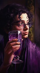 Person with a glass of champagne, Oil painting