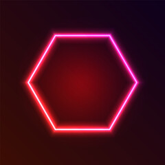 Gradient red and pink neon hexagon frame.