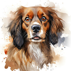 Naklejka premium watercolor Cavalier King Charles Spaniel clipart, Generative Ai