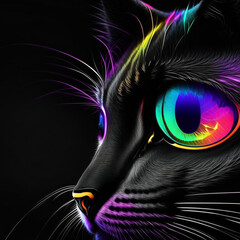Abstract neon cat side view pet animal closeup macro digital wallpaper background generative ai