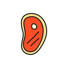 Doodle colored meat steak icon.