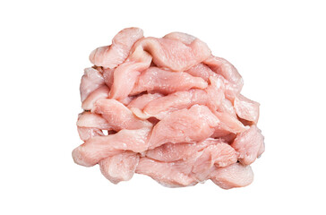 Fresh Raw turkey breast meat slices on a butcher board.  Transparent background. Isolated.