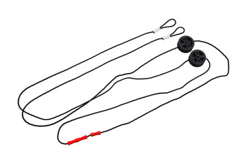 Bowstring for a bow or crossbow. Tightly woven nylon threads into one string. Isolate on a white...