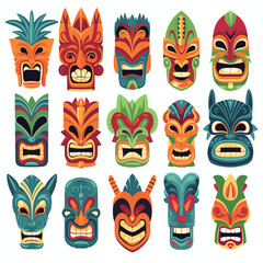 Tiki Tribal Mask, Hawaiian Design Elements, Vector Illustration