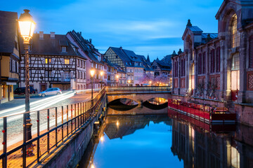 View of Colmar in the evening, France - obrazy, fototapety, plakaty