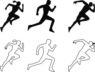 Running sport man and women icon in flat, line set. isolated on transparent background Containing runner, race, boy stick figure running fast and jogging elements. symbol Vector for apps, website
