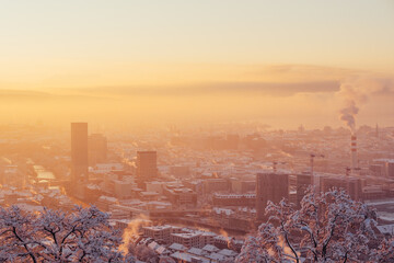 Winter sunrise in Zurich, Switzerland - obrazy, fototapety, plakaty