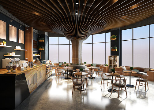 modern luxury cafe restaurant, 3d render