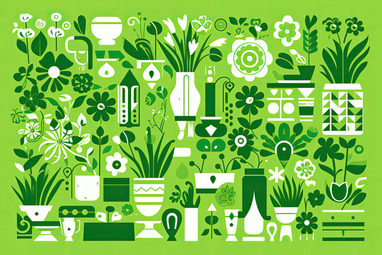 a green poster with various shapes (Illustration, Drawing)