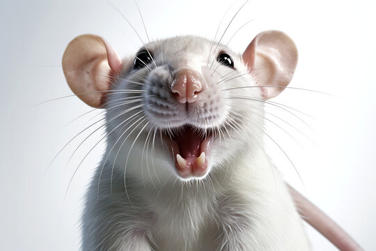 happy rat mouse on white background portrait