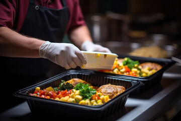 Nourishing Hearts Compassionate Volunteer Extends a Helping Hand, Serving Warm Meals to Homeless Individuals in a Shelter. Embracing Charity, Donation, and Food Distribution for the Needy.