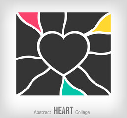 Heart collage abstract template. Colorful Photo collage frames template for family design. Vector collage layout for photo montage.