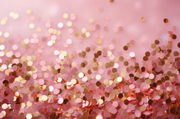 in a pink background there are little gold confetti,
