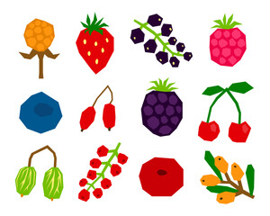 Set of modern papercraft berries.