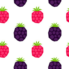 Seamless pattern with cut out raspberries and blackberries.