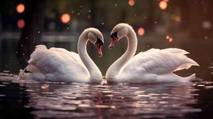 enchanting visuals of a couple of white swans, gracefully expressing love on Valentine's Day.
