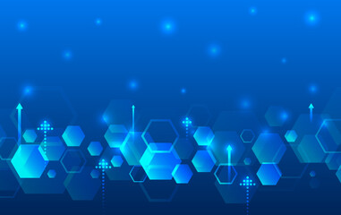 Digital template with polygons for medical and science banners or presentations. Abstract hexagons on the blue background. Hi-tech digital technology and engineering concept.