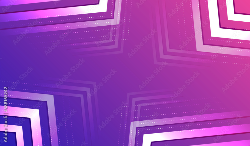 Poster purple background consisting of horizontal stripes of arrows, square particles, and light blue lines