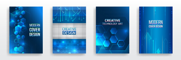 Science cover design for business presentation. High-tech brochure flyer template. Abstract hexagonal futuristic design concept. Technology background design, booklet, leaflet, annual report layout.