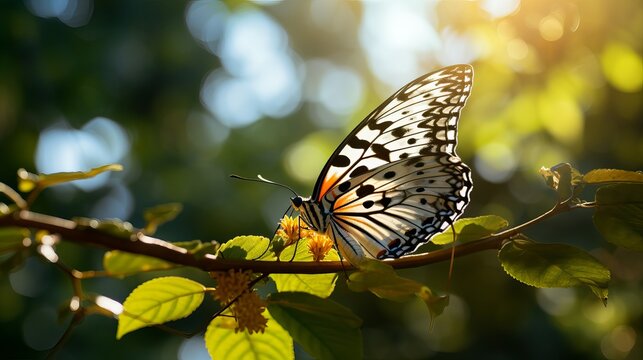 A close-up image of a butterfly sat on a tree branch.