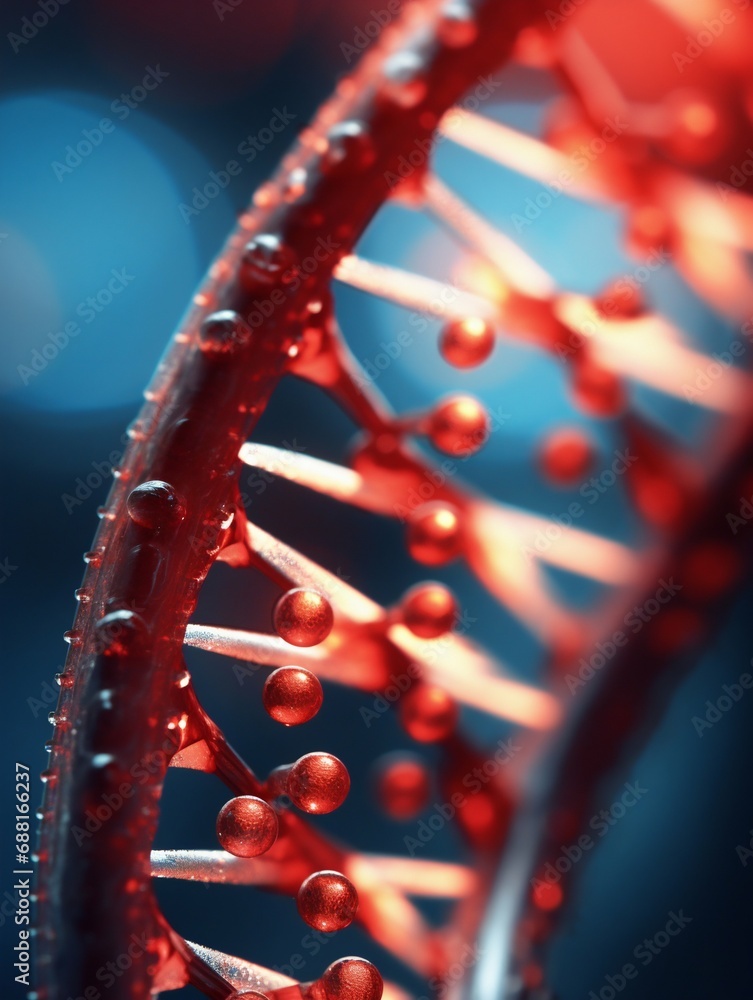 Aufkleber detailed dna helix structure in macro view. generative ai