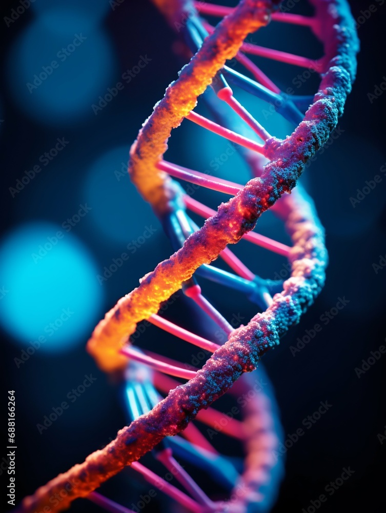 Aufkleber detailed dna helix structure in macro view. generative ai